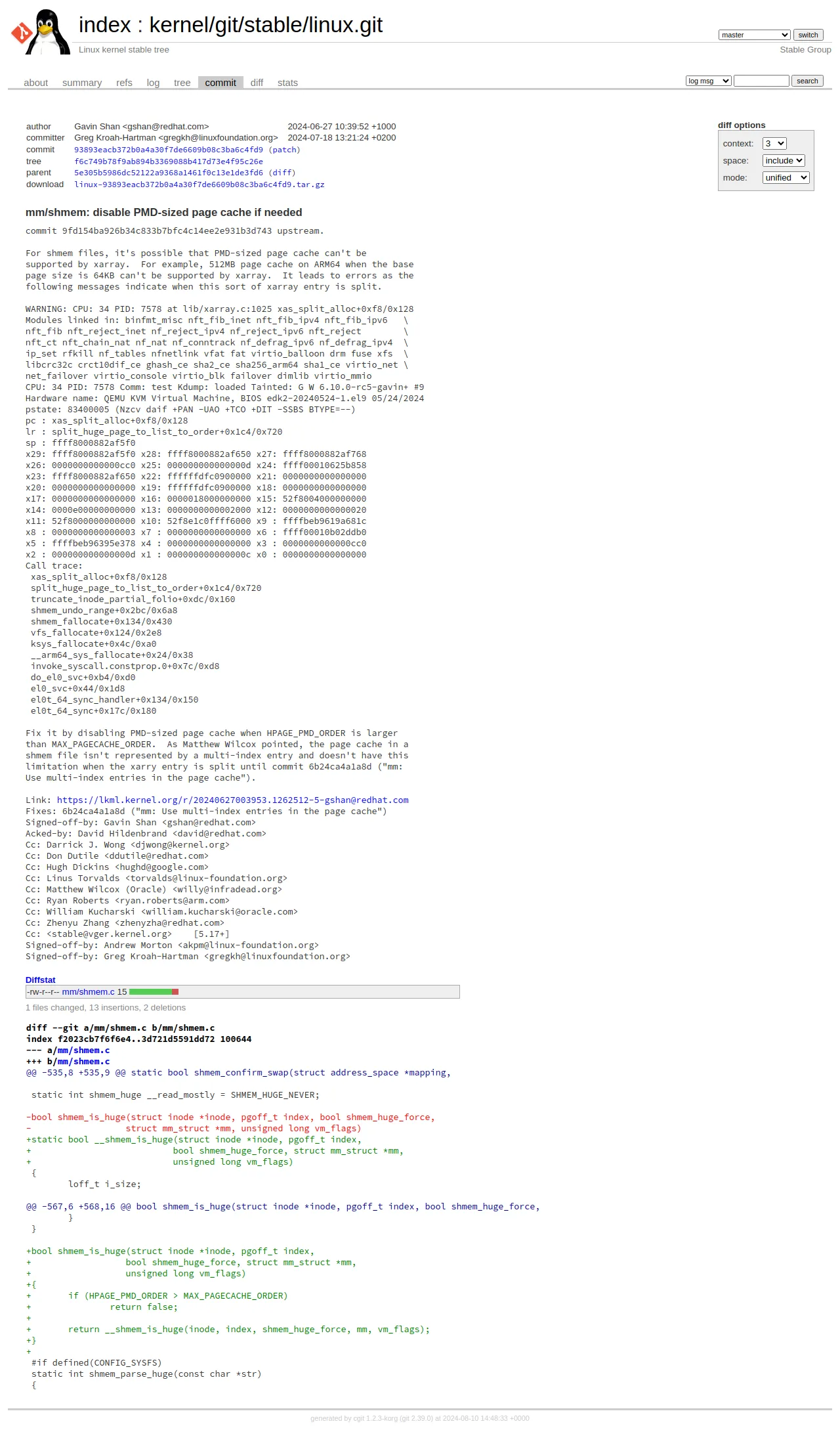 mm/shmem: disable PMD-sized page cache if needed - kernel/git/stable/linux.git - Linux kernel stable tree