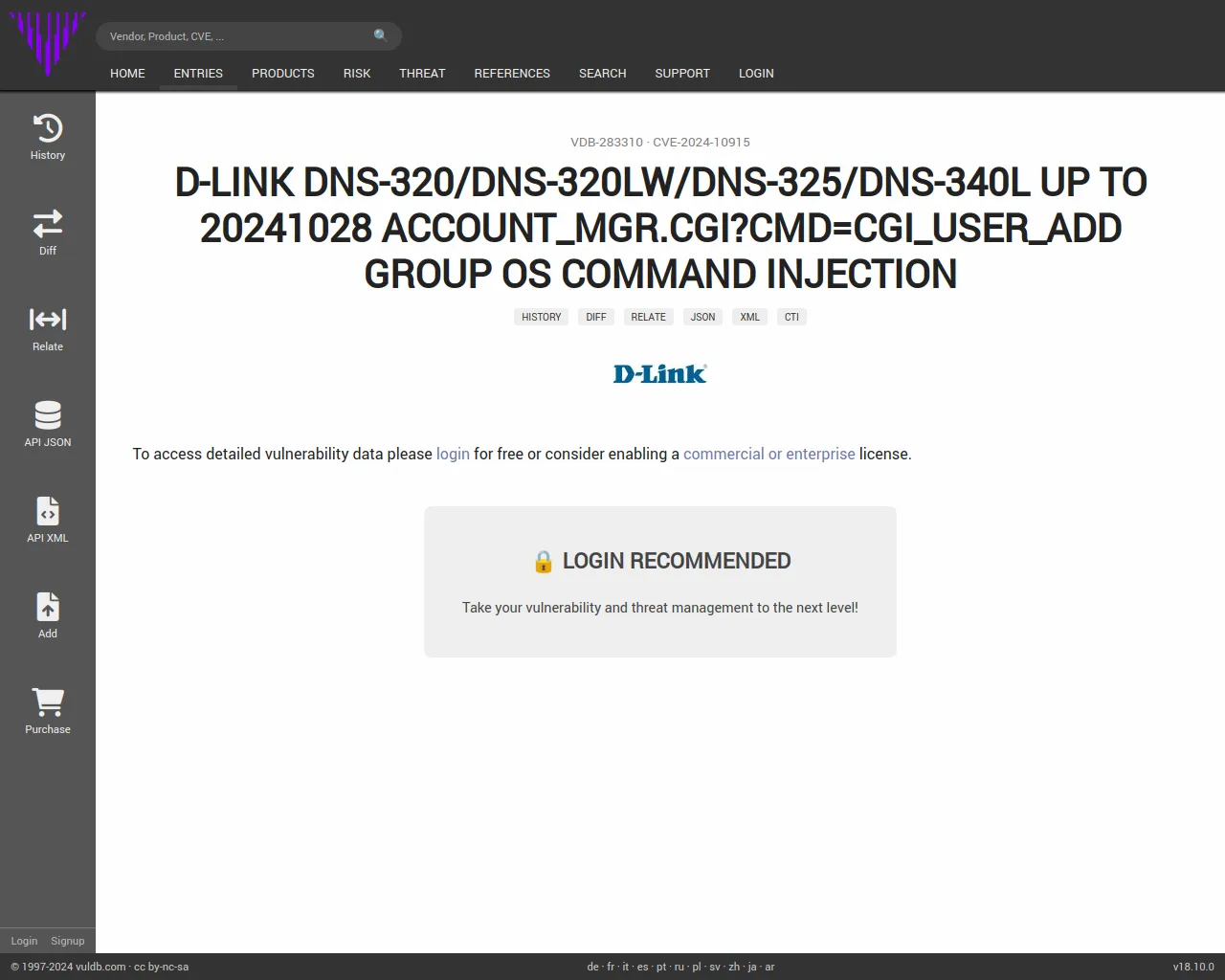CVE-2024-10915 D-Link DNS-320/DNS-320LW/DNS-325/DNS-340L account_mgr.cgi cgi_user_add os command injection