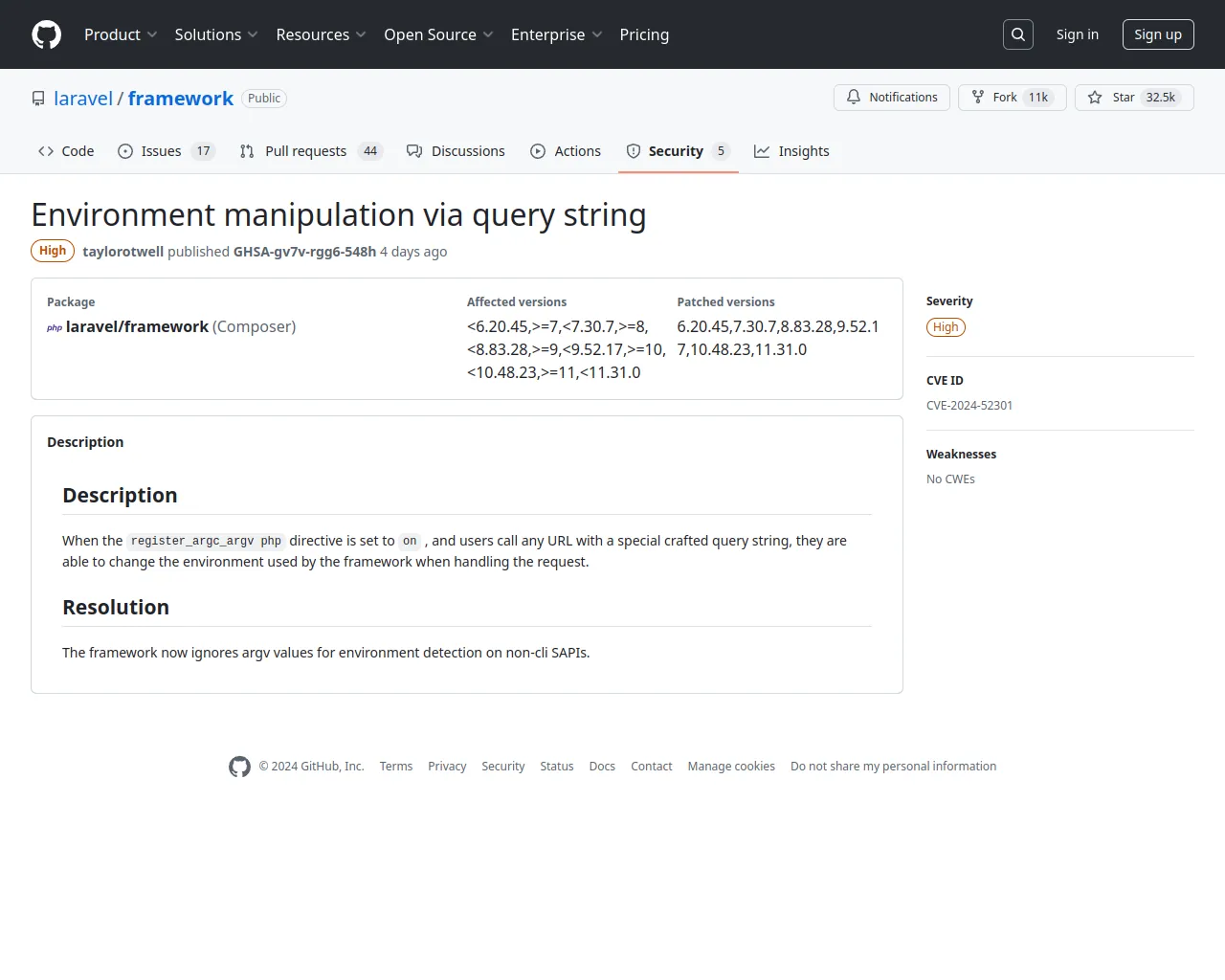 Environment manipulation via query string · Advisory · laravel/framework · GitHub