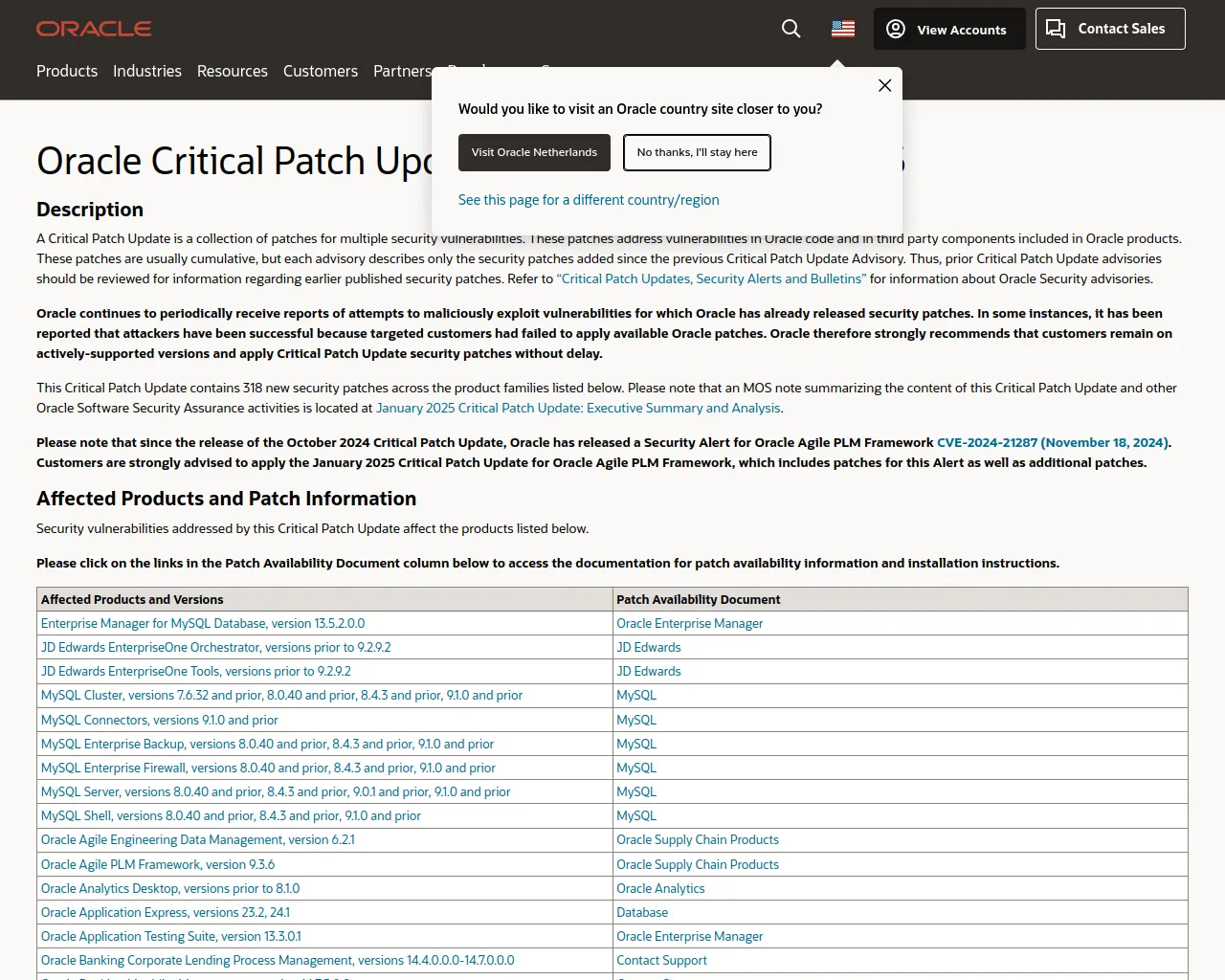 Oracle Critical Patch Update Advisory - January 2025