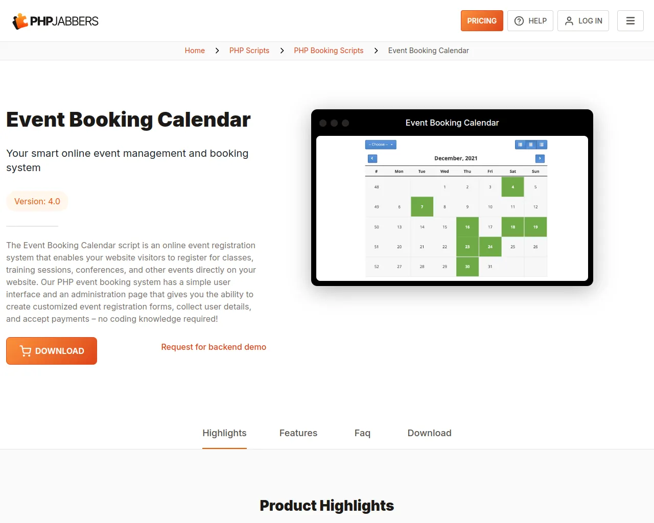 Event Booking Calendar System | PHPJabbers