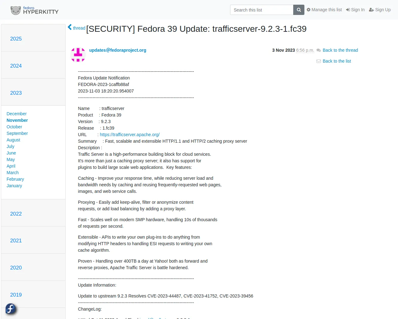[SECURITY] Fedora 39 Update: trafficserver-9.2.3-1.fc39 - package-announce - Fedora mailing-lists
