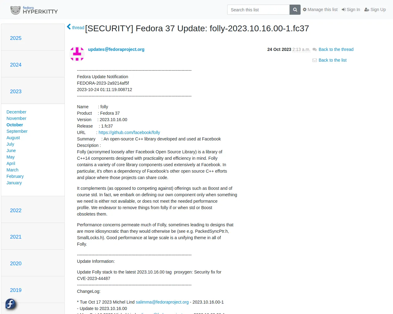 [SECURITY] Fedora 37 Update: folly-2023.10.16.00-1.fc37 - package-announce - Fedora mailing-lists