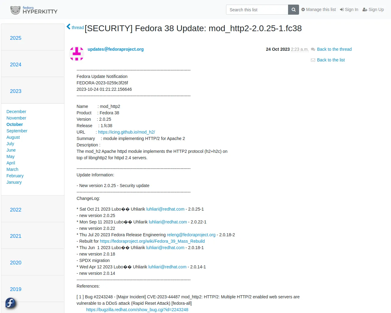 [SECURITY] Fedora 38 Update: mod_http2-2.0.25-1.fc38 - package-announce - Fedora mailing-lists