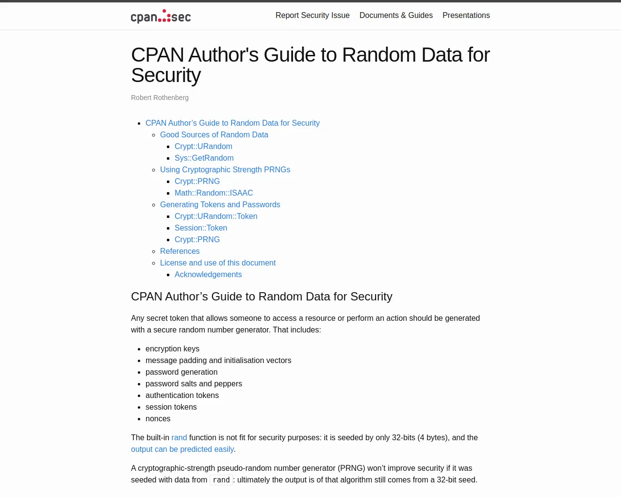 CPAN Author’s Guide to Random Data for Security | security.metacpan.org
