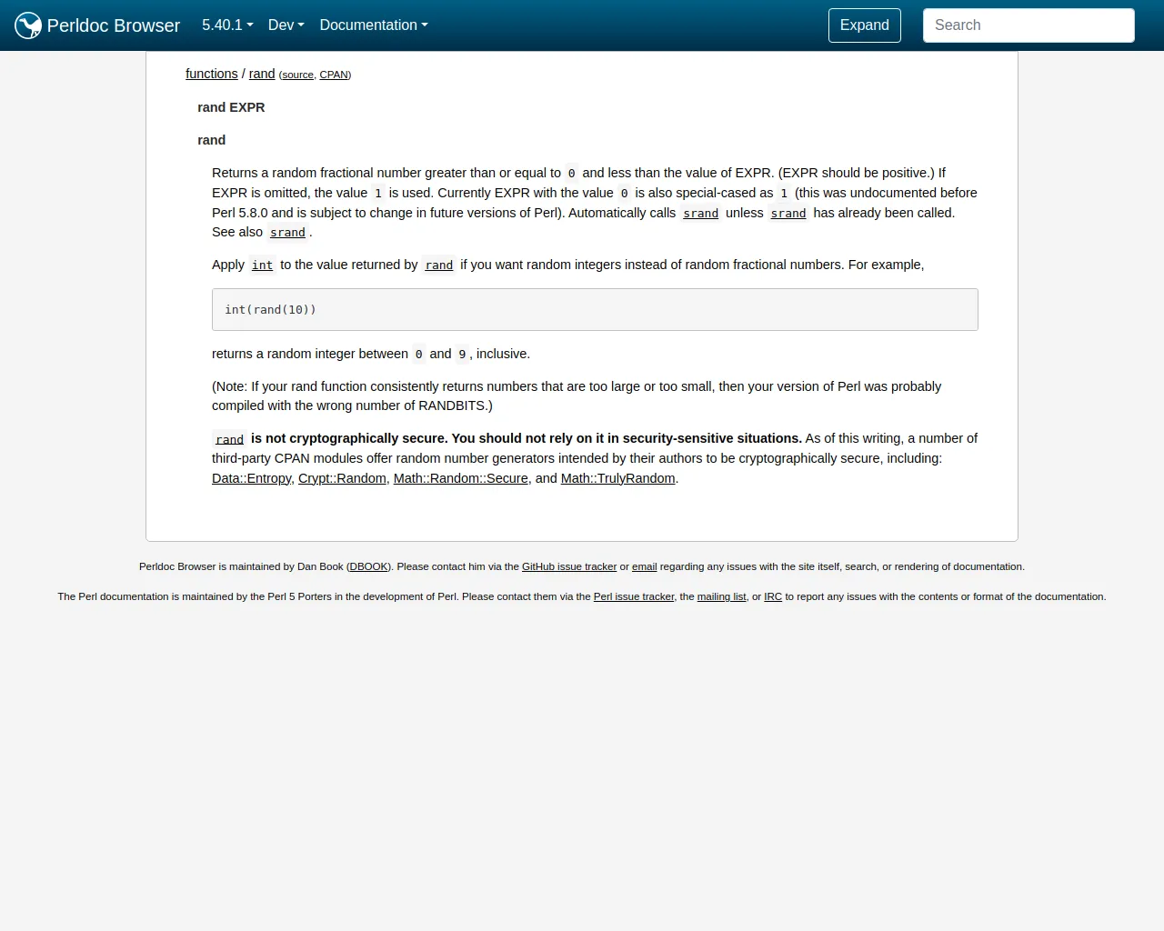 rand - Perldoc Browser