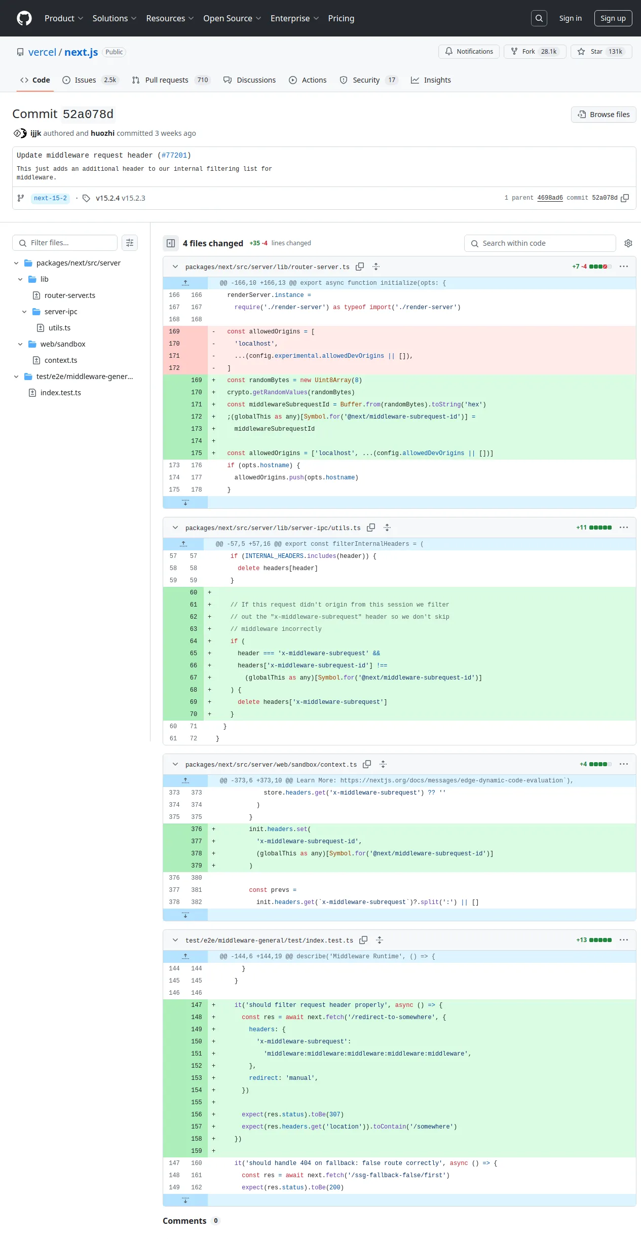 Update middleware request header (#77201) · vercel/next.js@52a078d · GitHub