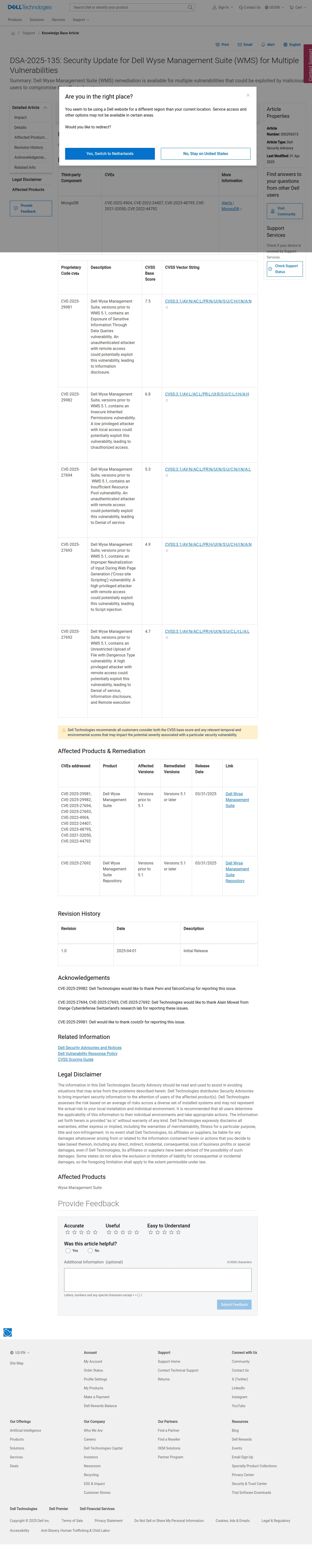 DSA-2025-135: Security Update for Dell Wyse Management Suite (WMS) for Multiple Vulnerabilities | Dell US
