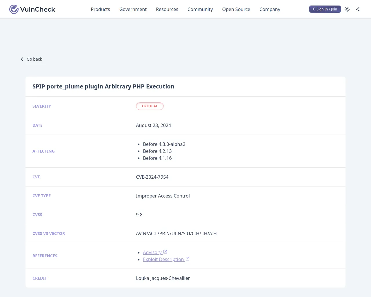 SPIP porte_plume plugin Arbitrary PHP Execution | Advisories | VulnCheck