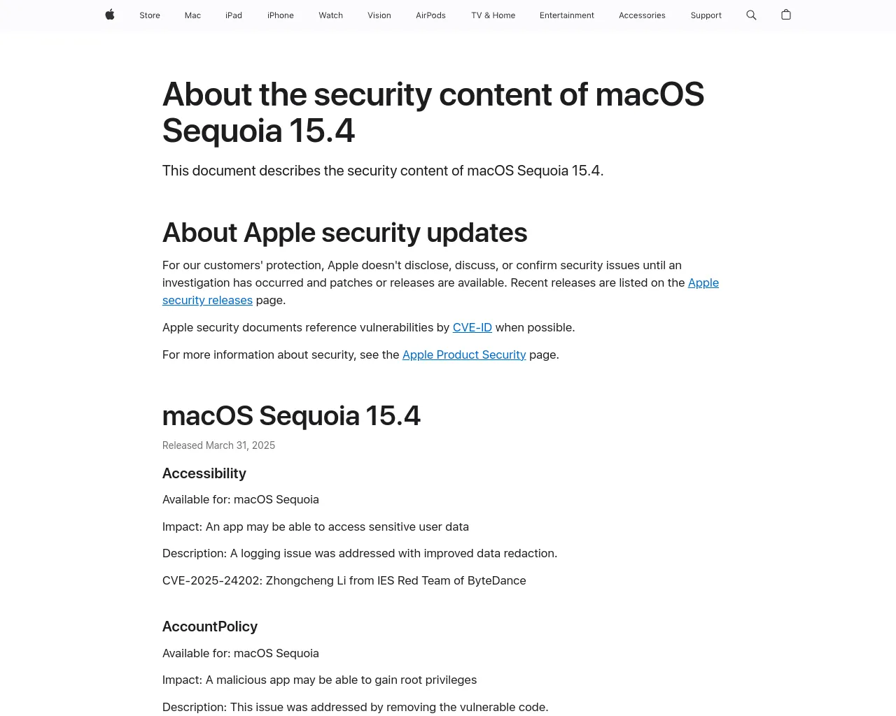 About the security content of macOS Sequoia 15.4 - Apple Support