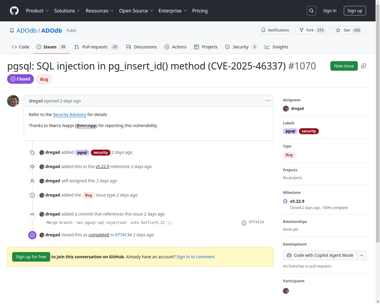 pgsql: SQL injection in pg_insert_id() method (CVE-2025-46337) · Issue #1070 · ADOdb/ADOdb