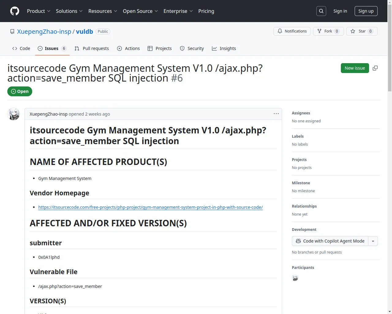 itsourcecode Gym Management System V1.0 /ajax.php?action=save_member SQL injection · Issue #6 · XuepengZhao-insp/vuldb