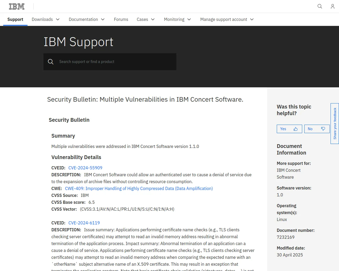 Security Bulletin: Multiple Vulnerabilities in IBM Concert Software.