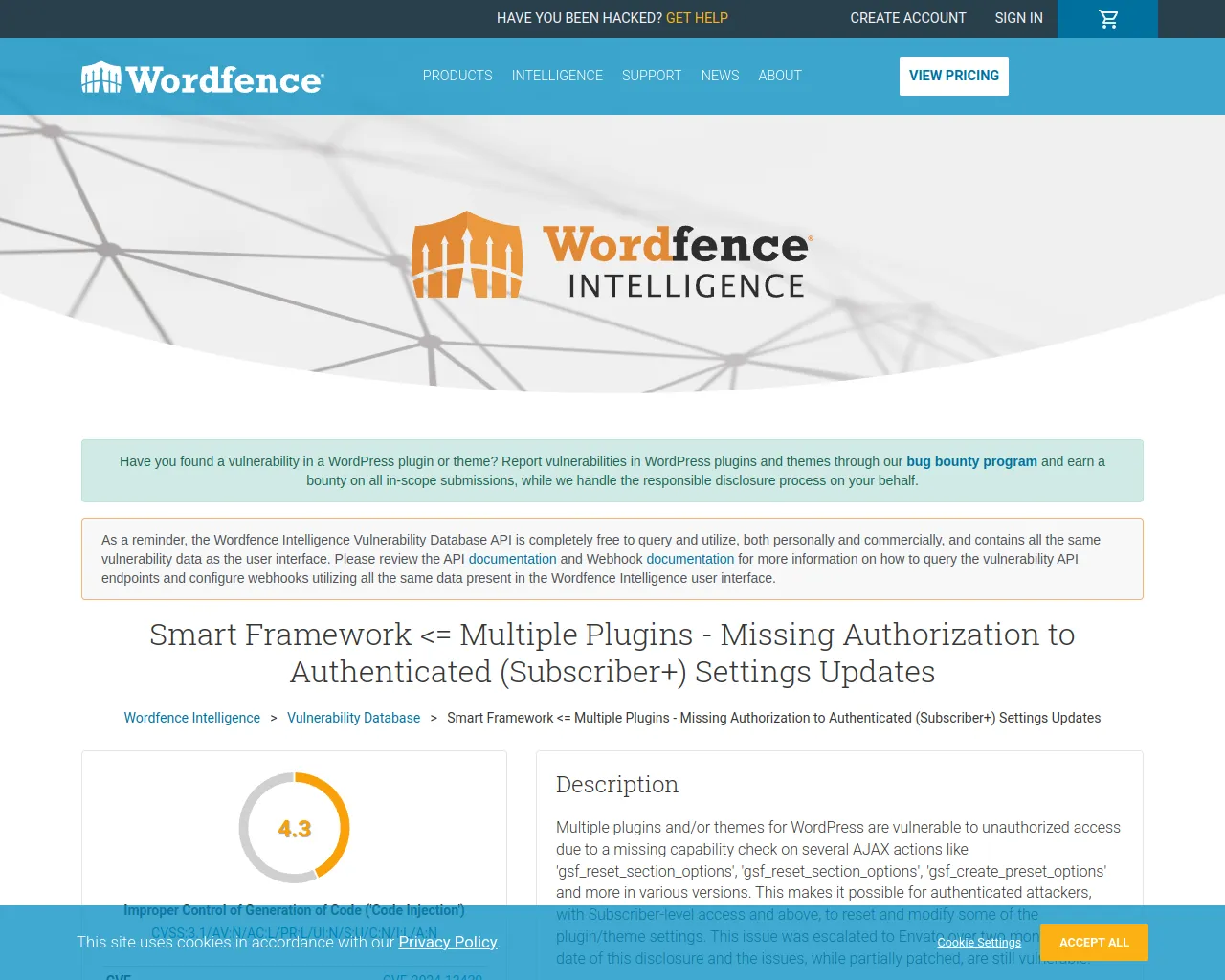 Smart Framework <= Multiple Plugins - Missing Authorization to Authenticated (Subscriber+) Settings Updates