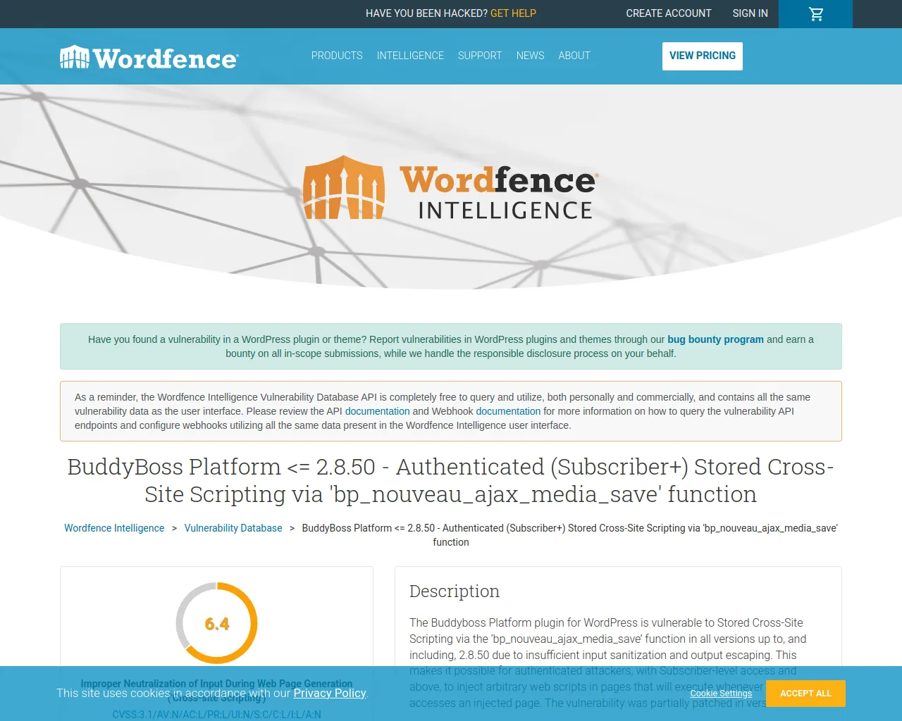 BuddyBoss Platform <= 2.8.50 - Authenticated (Subscriber+) Stored Cross-Site Scripting via 'bp_nouveau_ajax_media_save' function