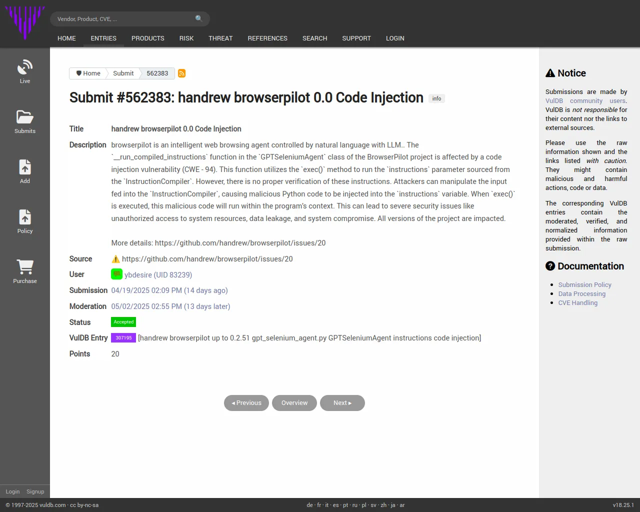 Submit #562383: handrew browserpilot 0.0 Code Injection