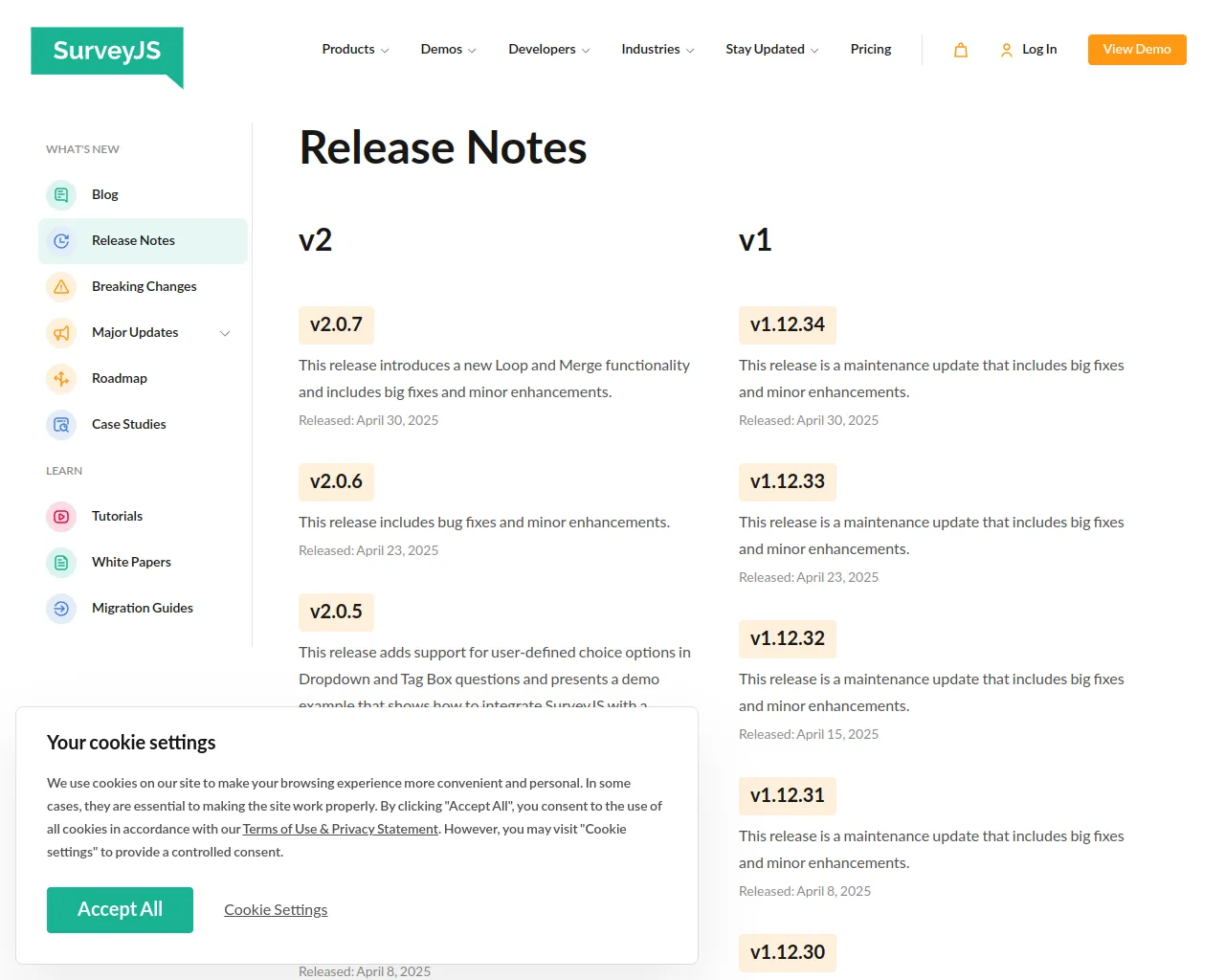 SurveyJS Release Notes: Stay Up-to-Date with the Latest Features and Improvements
