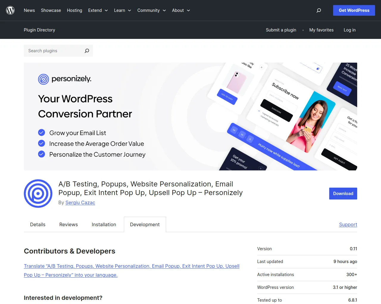 A/B Testing, Popups, Website Personalization, Email Popup, Exit Intent Pop Up, Upsell Pop Up – Personizely – WordPress plugin | WordPress.org