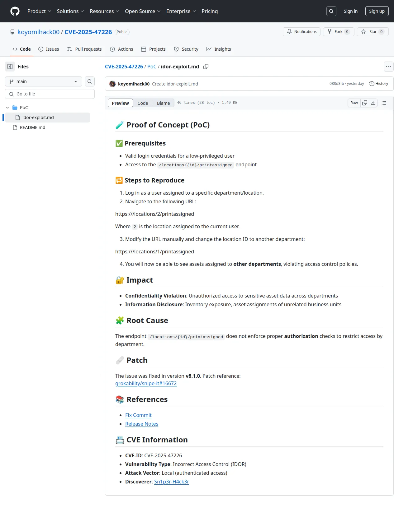 CVE-2025-47226/PoC/idor-exploit.md at main · koyomihack00/CVE-2025-47226 · GitHub