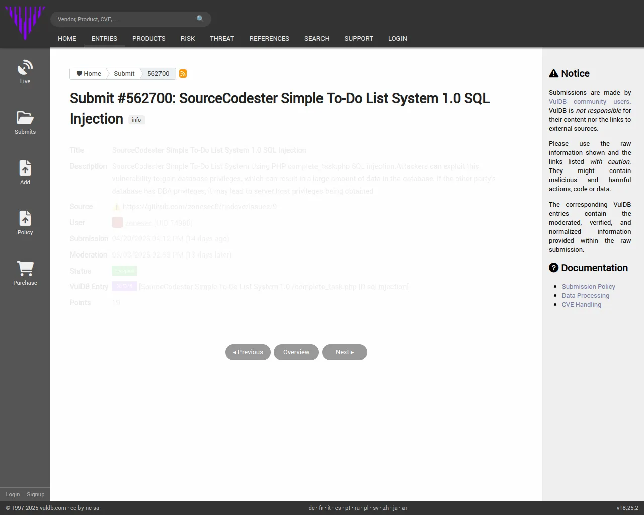 Submit #562700: SourceCodester Simple To-Do List System 1.0 SQL Injection