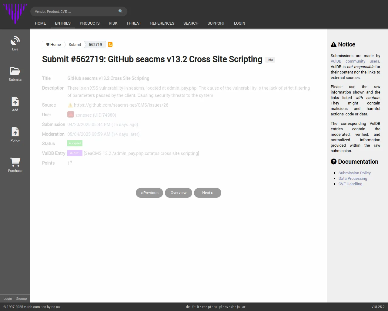 Submit #562719: GitHub seacms v13.2 Cross Site Scripting