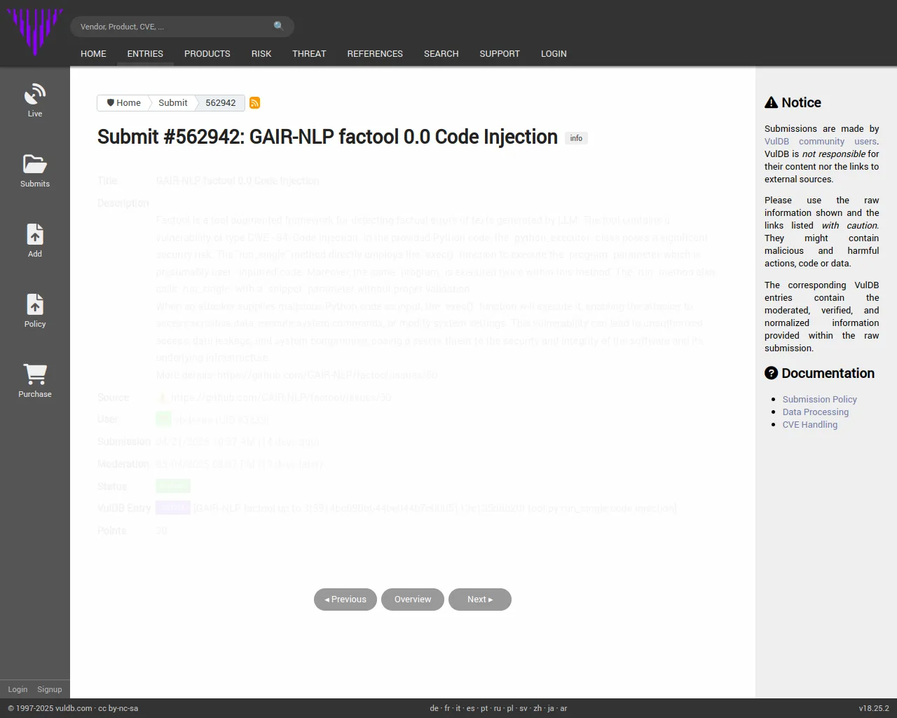 Submit #562942: GAIR-NLP factool 0.0 Code Injection