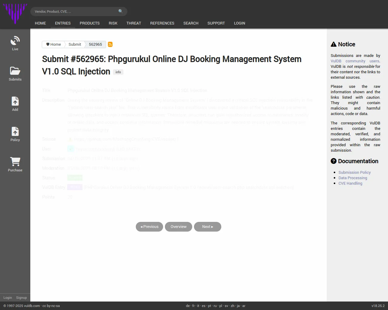 Submit #562965: Phpgurukul Online DJ Booking Management System V1.0 SQL Injection