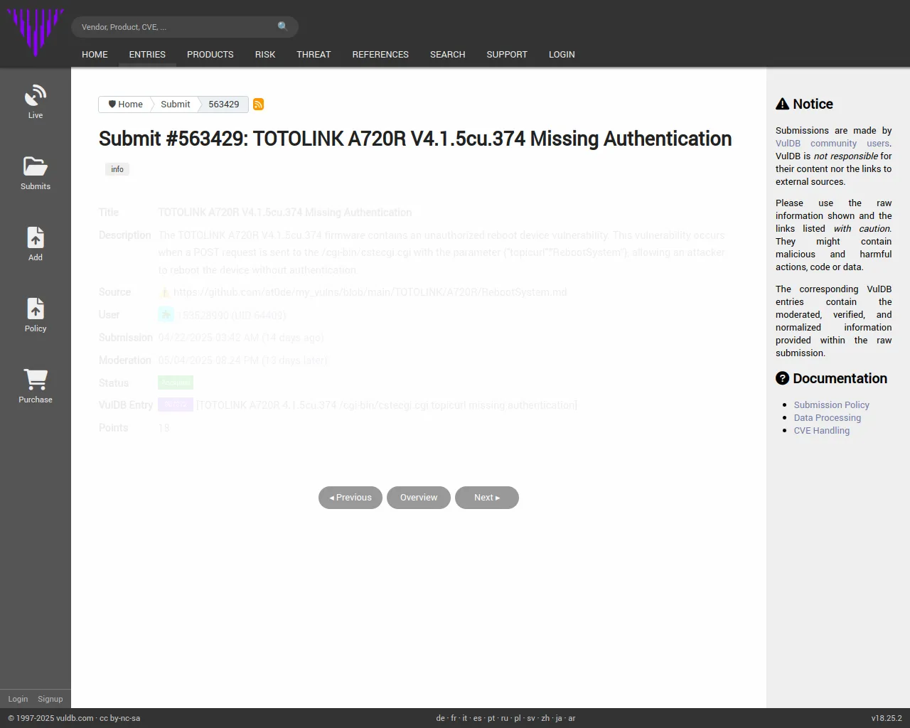 Submit #563429: TOTOLINK A720R V4.1.5cu.374 Missing Authentication
