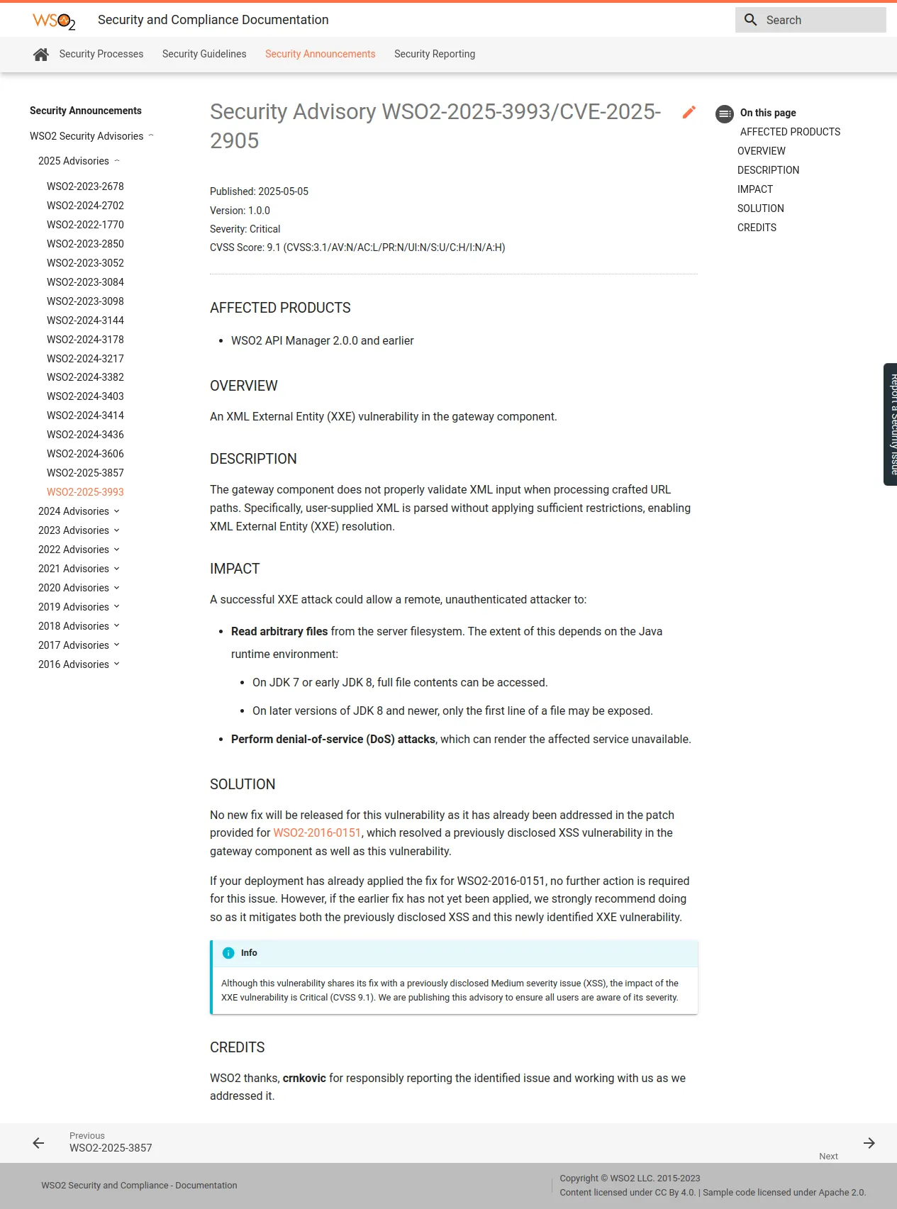 Security Advisory WSO2-2025-3993/CVE-2025-2905