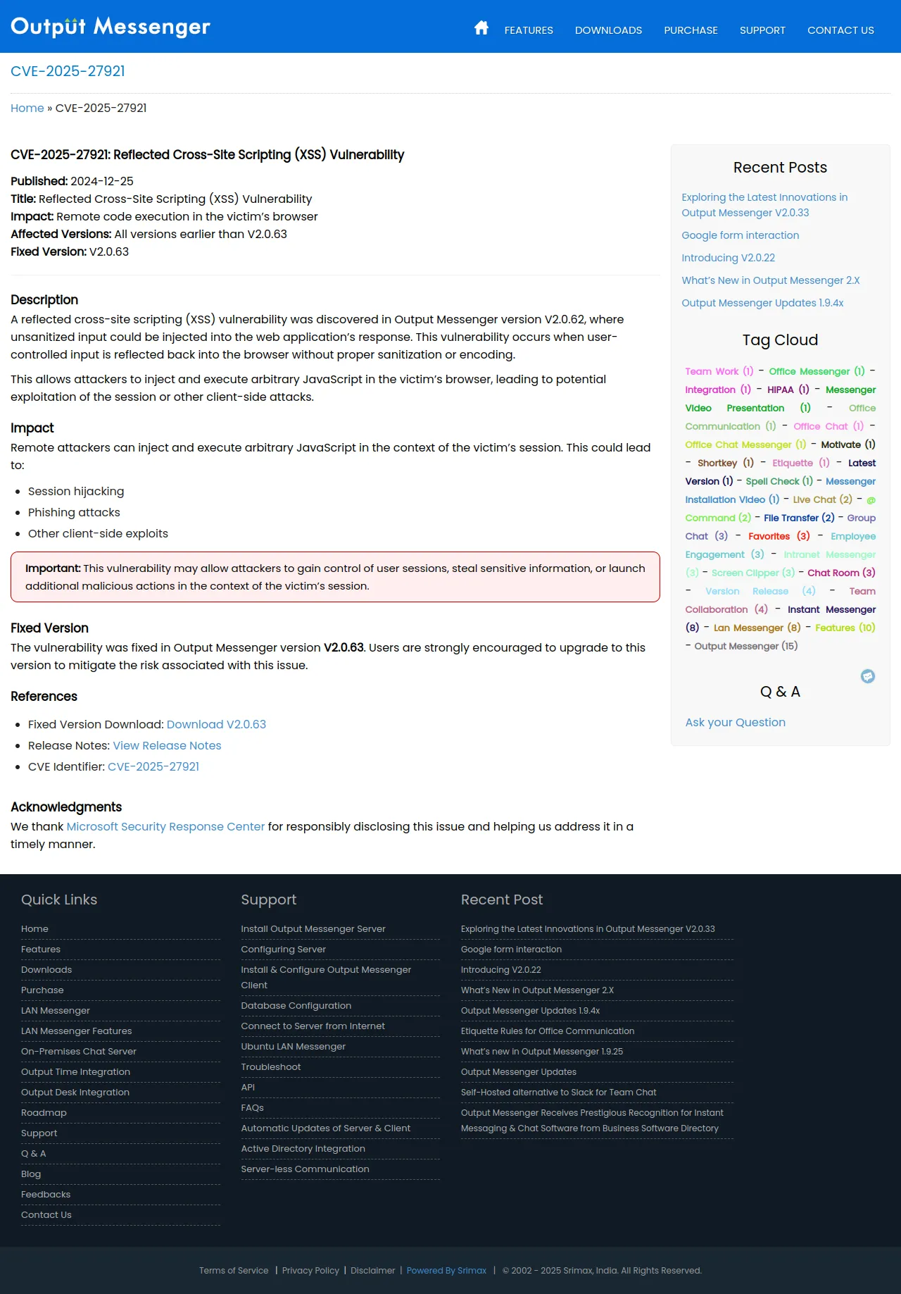 CVE-2025-27921: Reflected Cross-Site Scripting Vulnerability