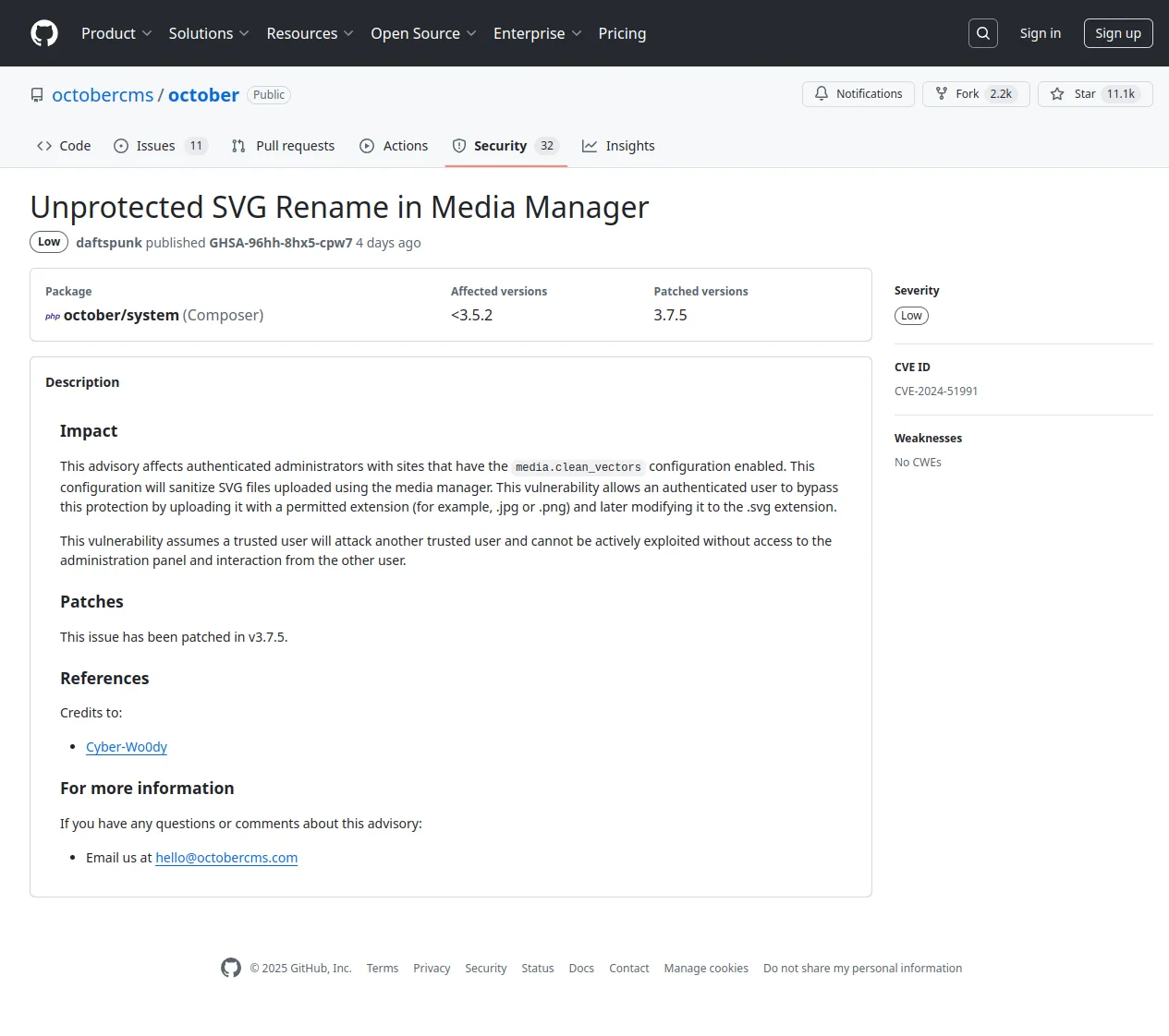 Unprotected SVG Rename in Media Manager · Advisory · octobercms/october · GitHub