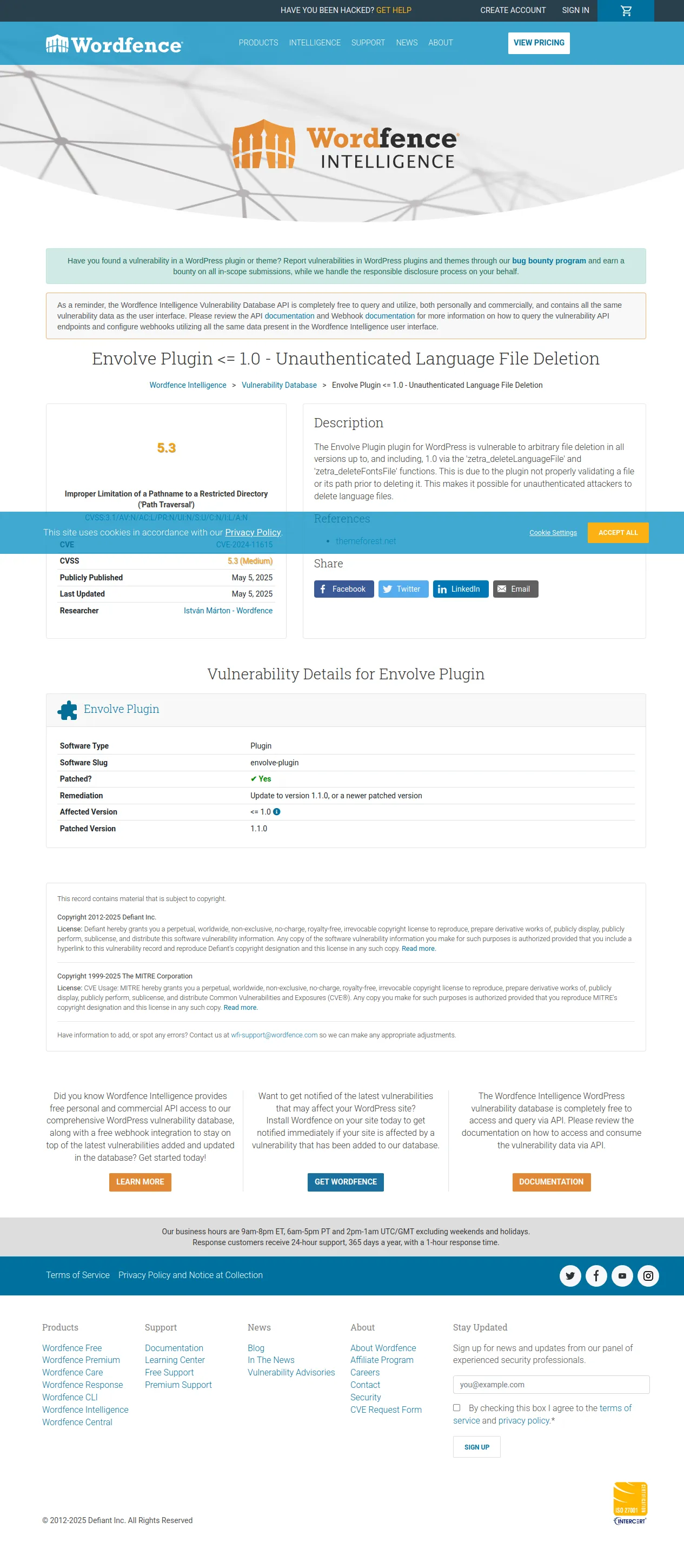 Envolve Plugin <= 1.0 - Unauthenticated Language File Deletion