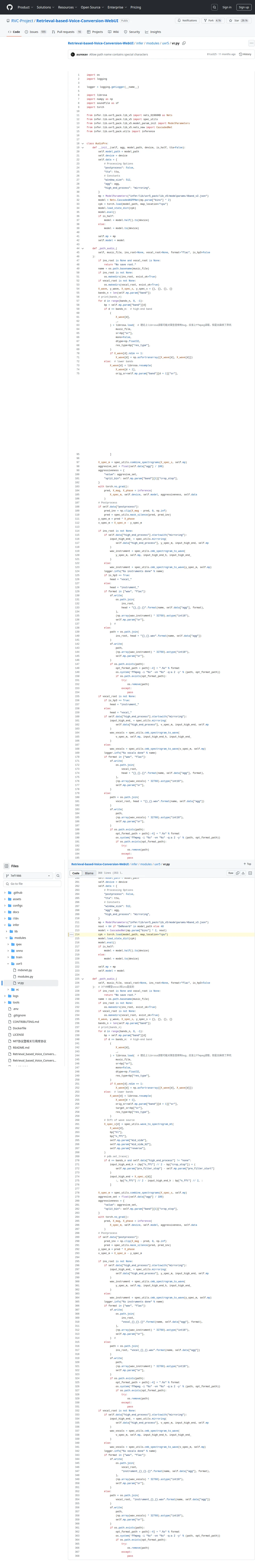 Retrieval-based-Voice-Conversion-WebUI/infer/modules/uvr5/vr.py at 7ef19867780cf703841ebafb565a4e47d1ea86ff · RVC-Project/Retrieval-based-Voice-Conversion-WebUI · GitHub