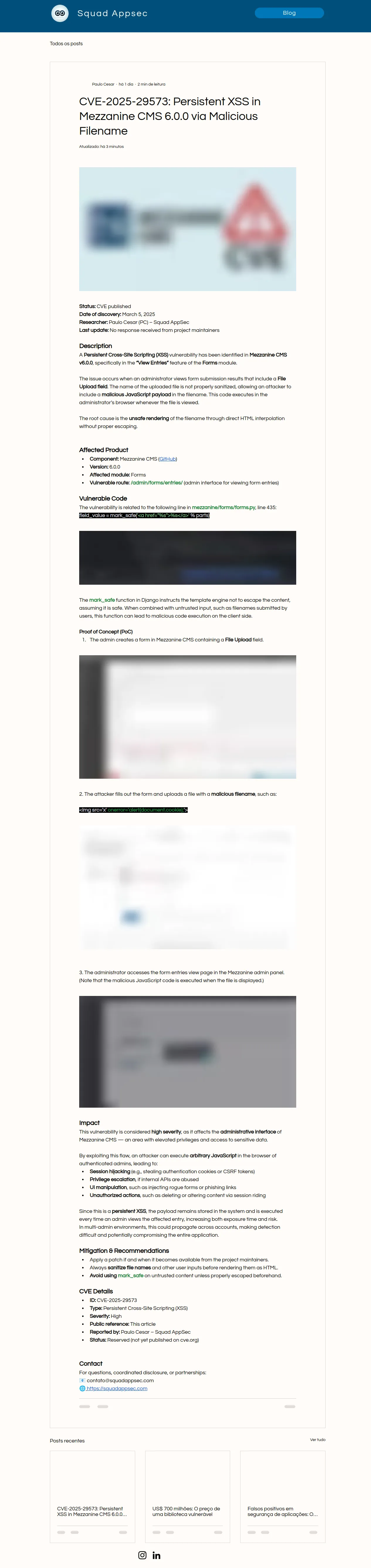 CVE-2025-29573: Persistent XSS in Mezzanine CMS 6.0.0 via Malicious Filename