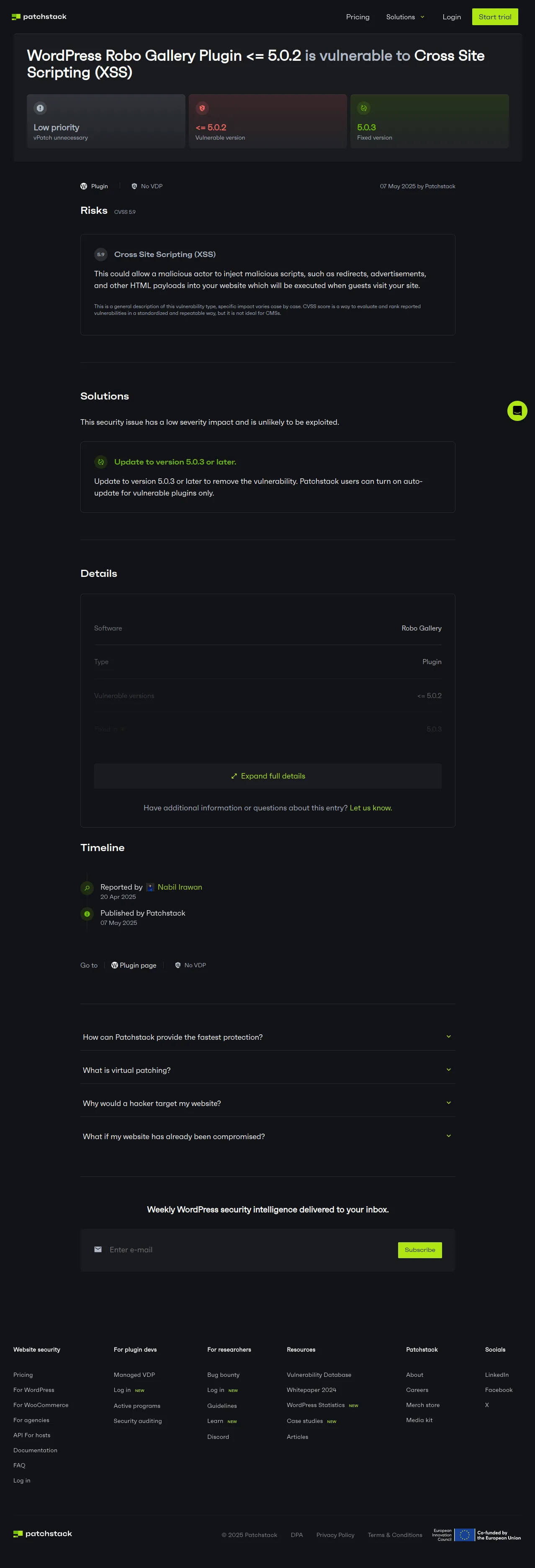 WordPress Robo Gallery <= 5.0.2 - Cross Site Scripting (XSS) Vulnerability - Patchstack