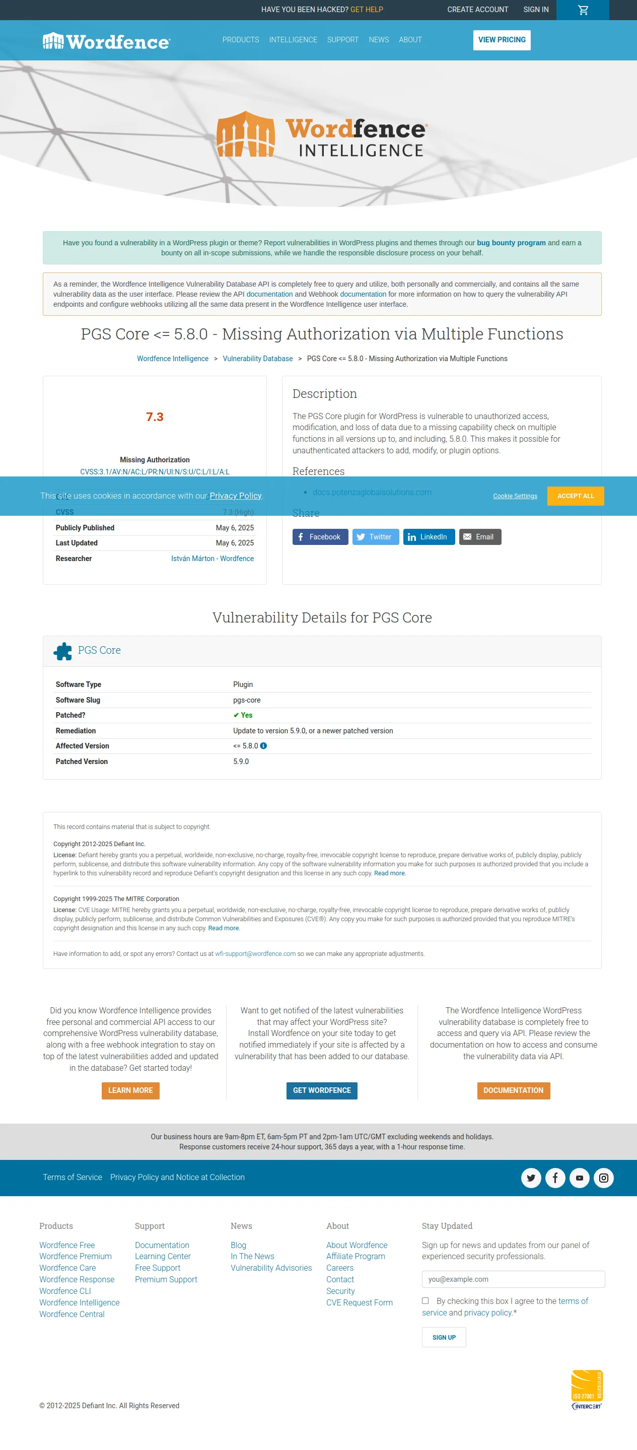PGS Core <= 5.8.0 - Missing Authorization via Multiple Functions