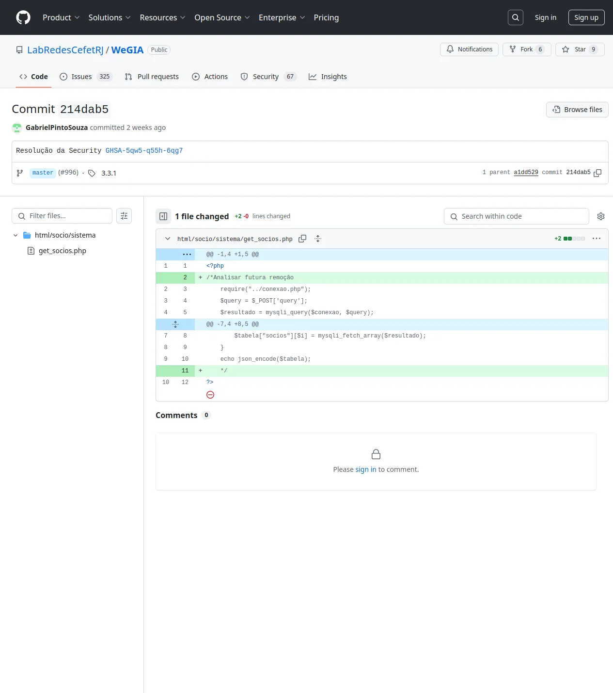 Resolução da Security https://github.com/LabRedesCefetRJ/WeGIA/securi… · LabRedesCefetRJ/WeGIA@214dab5 · GitHub