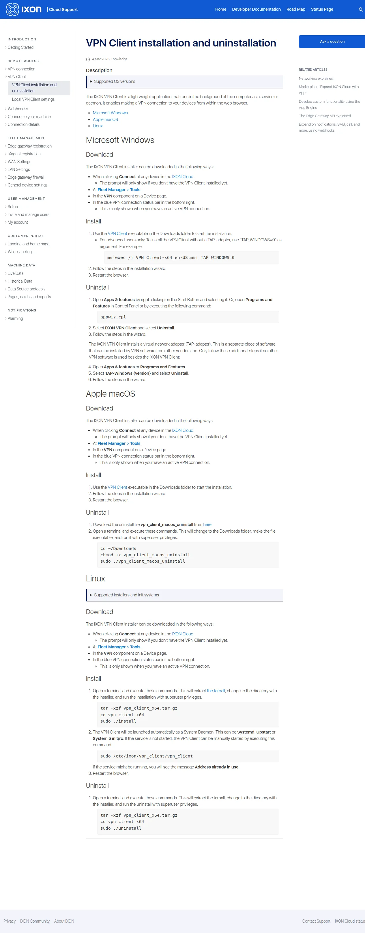 VPN Client installation and uninstallation