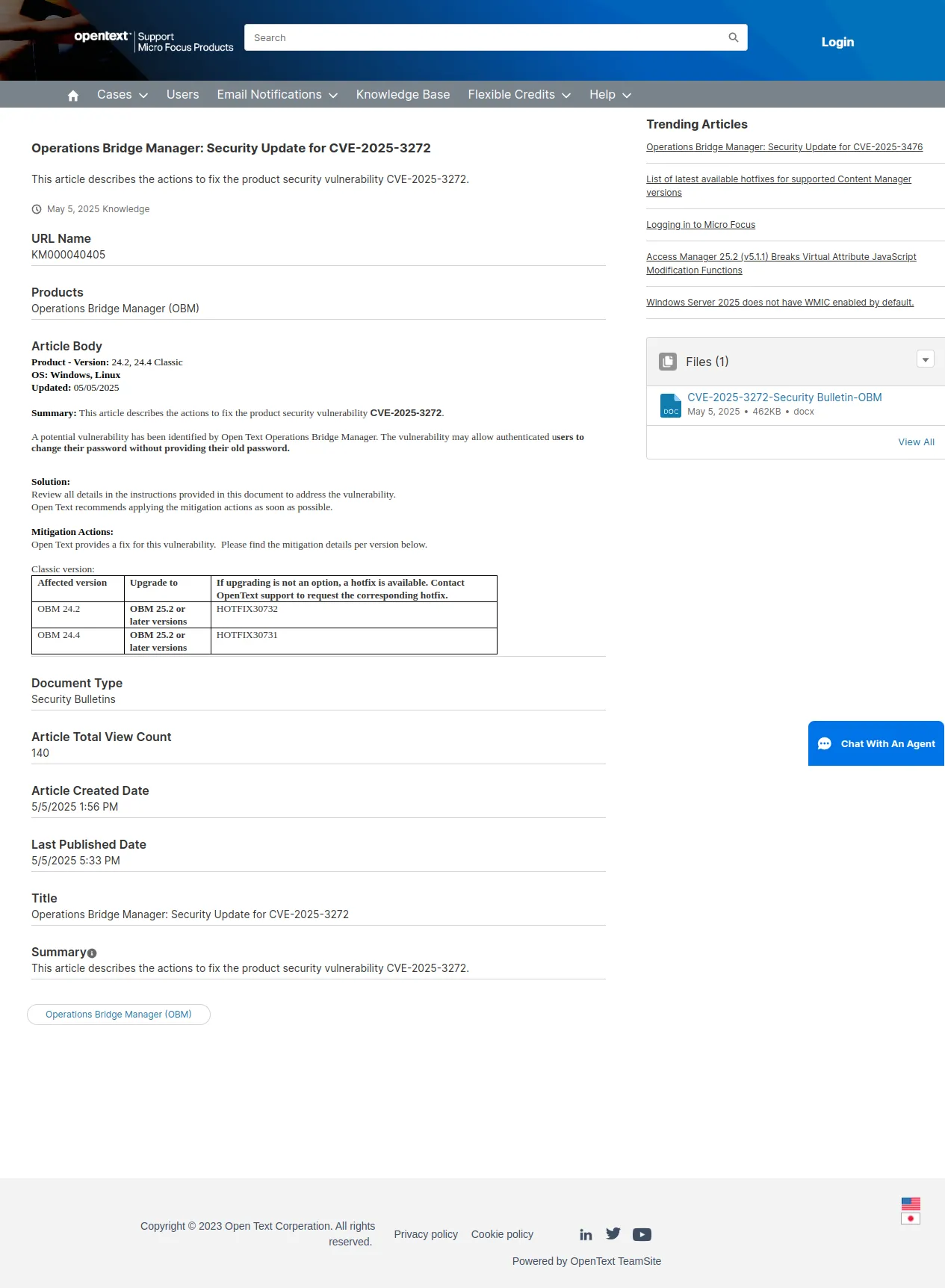 Operations Bridge Manager: Security Update for CVE-2025-3272