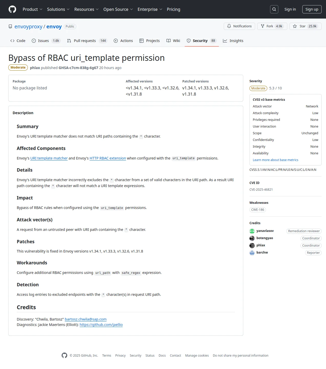 Bypass of RBAC uri_template permission · Advisory · envoyproxy/envoy · GitHub