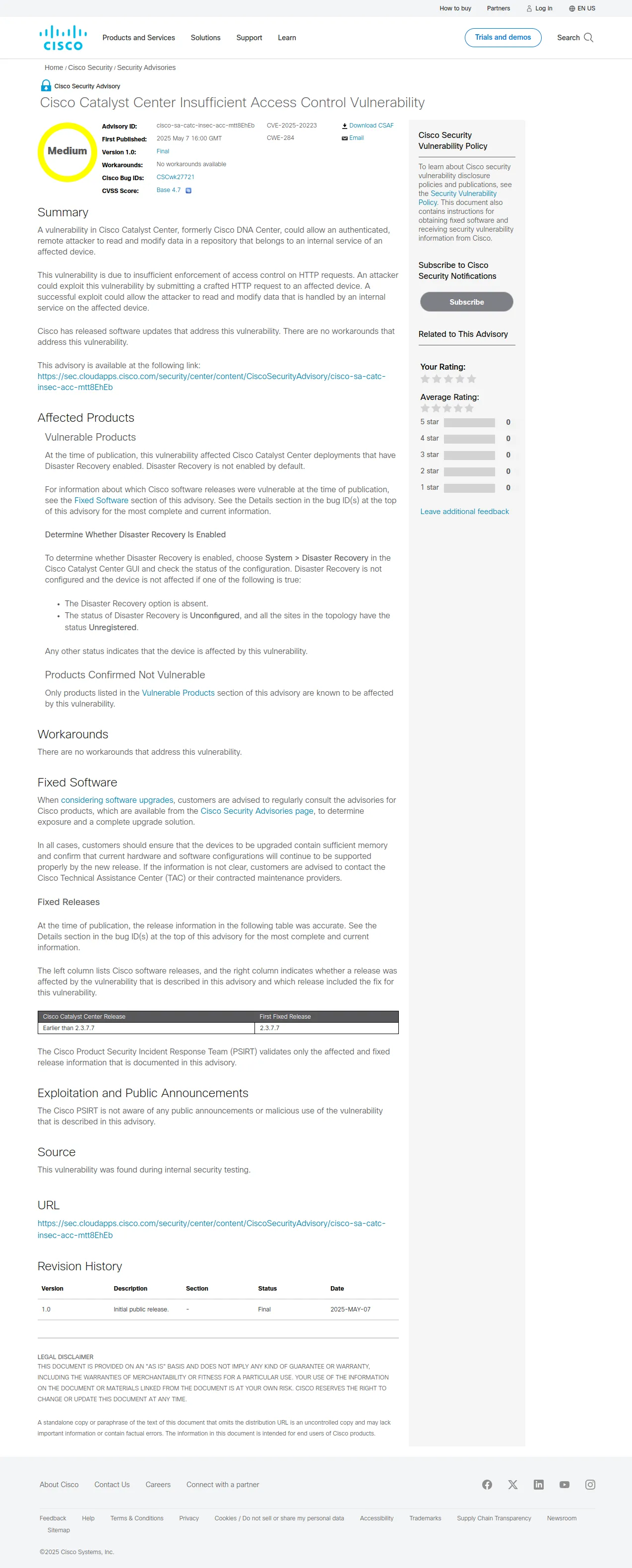 Cisco Catalyst Center Insufficient Access Control Vulnerability