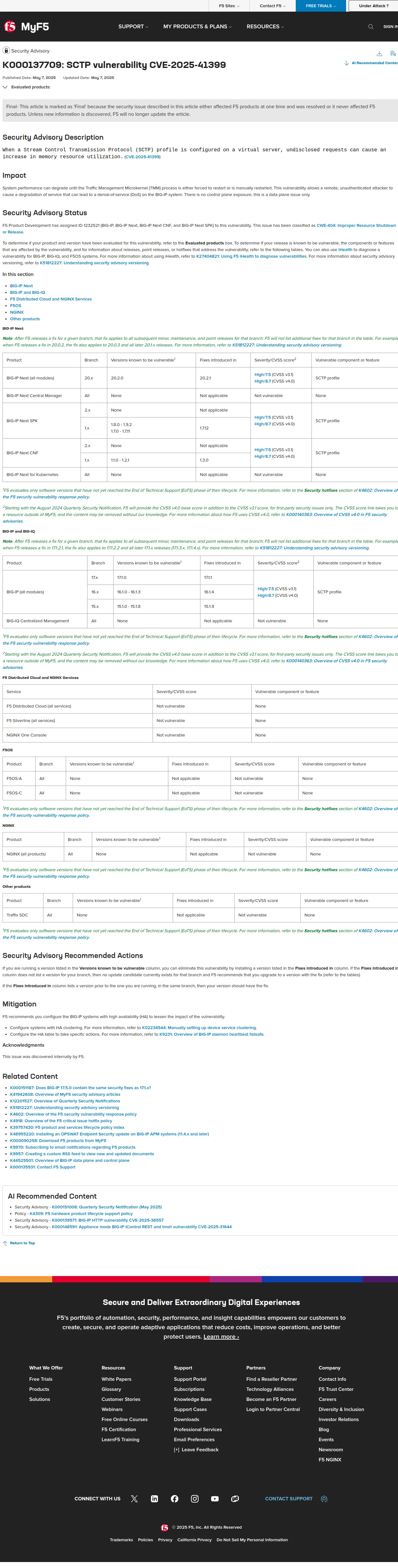 SCTP vulnerability CVE-2025-41399