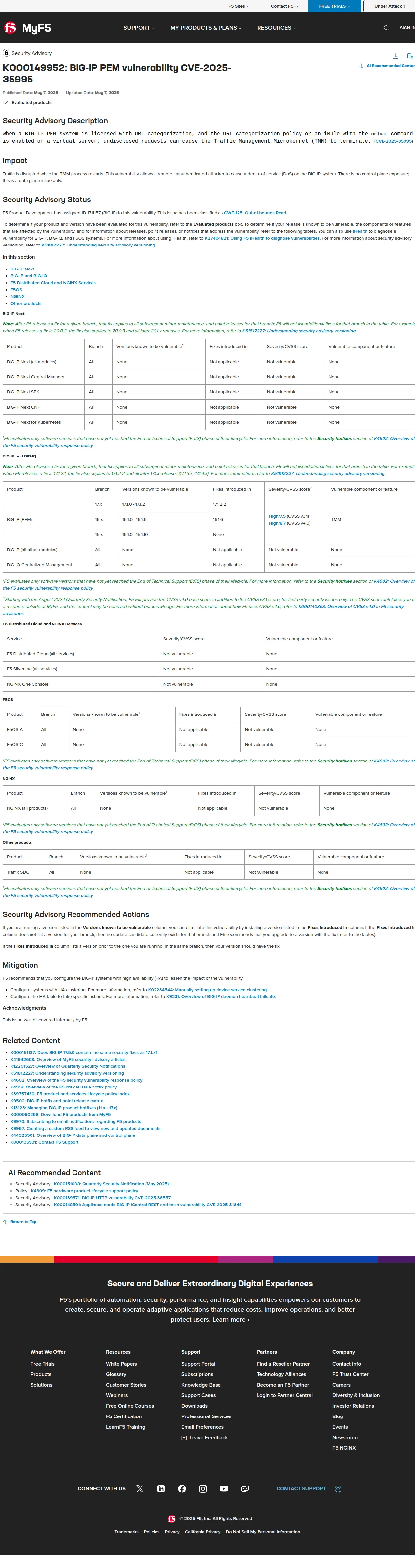 BIG-IP PEM vulnerability CVE-2025-35995