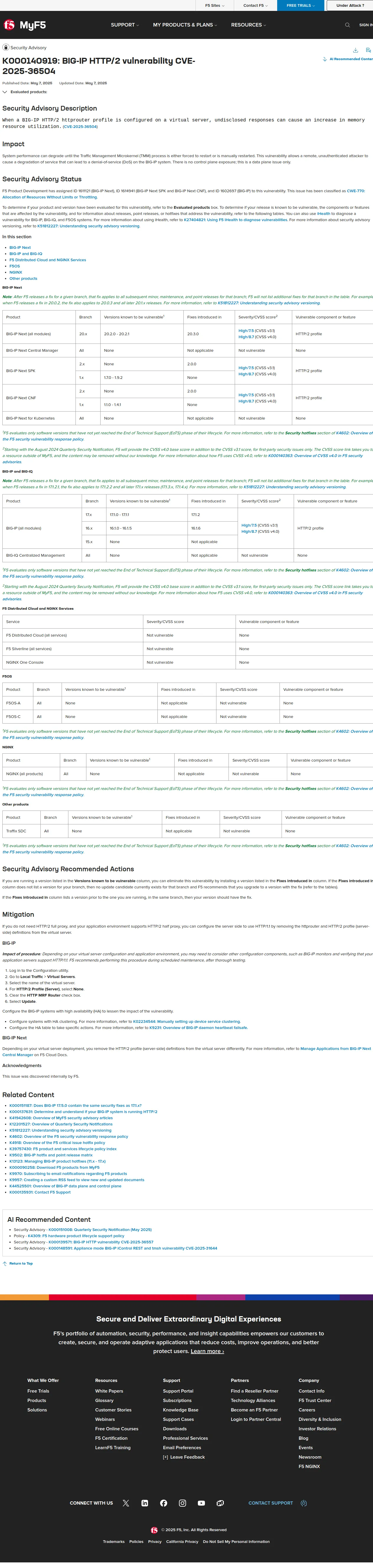 BIG-IP HTTP/2 vulnerability CVE-2025-36504