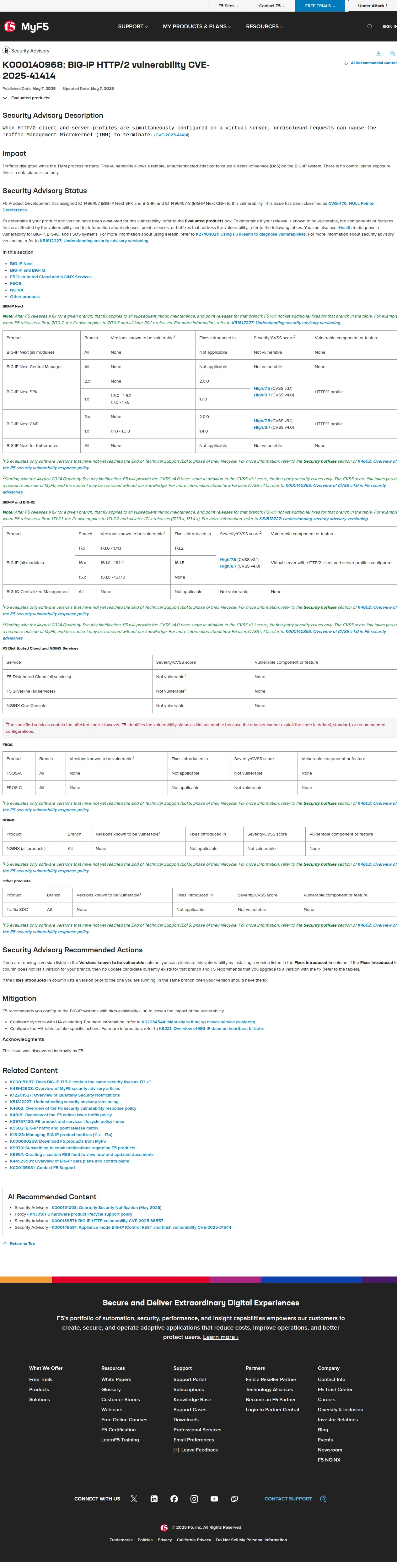BIG-IP HTTP/2 vulnerability CVE-2025-41414