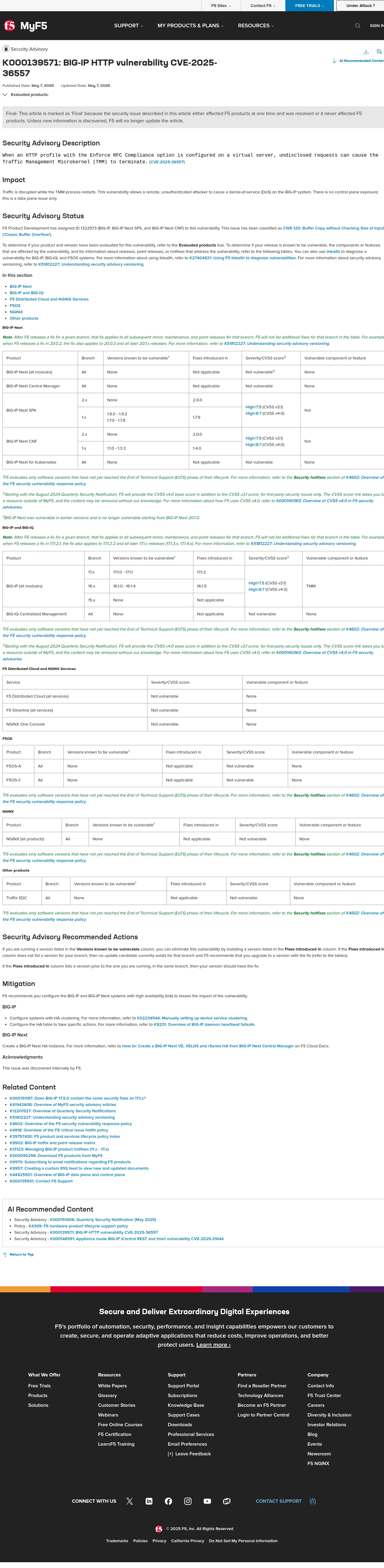 BIG-IP HTTP vulnerability CVE-2025-36557