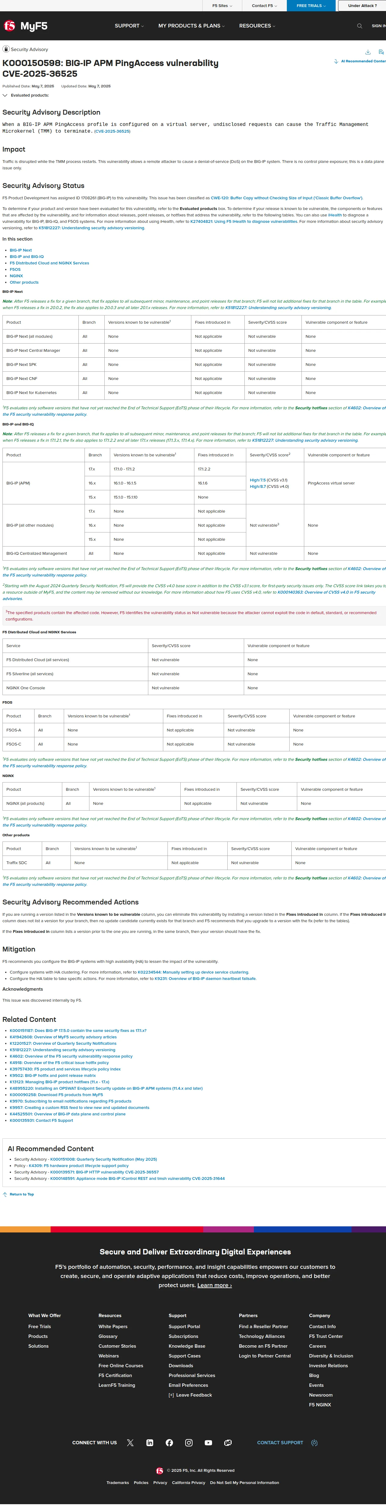 BIG-IP APM PingAccess vulnerability CVE-2025-36525