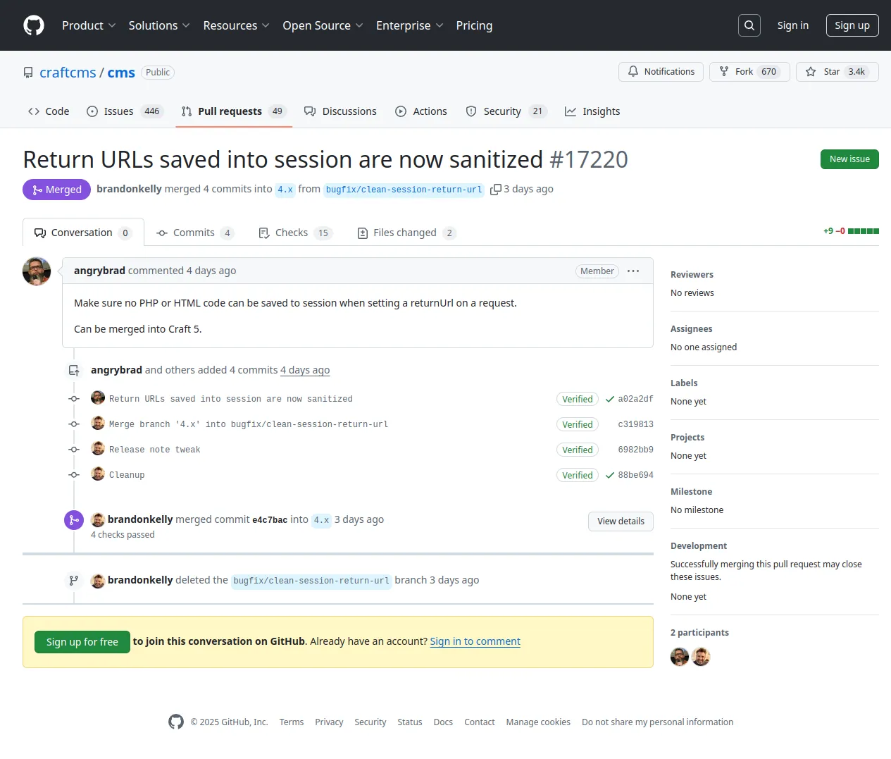 Return URLs saved into session are now sanitized by angrybrad · Pull Request #17220 · craftcms/cms · GitHub